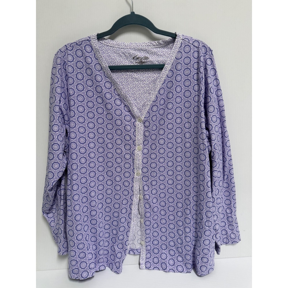 Kim Rogers Intimates Purple Medallion Print Button Front Pajama Top 2X Womens